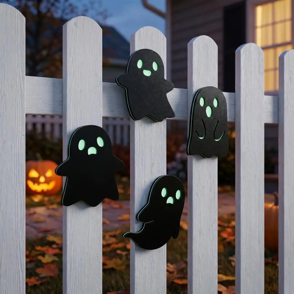 Glow Dark Table Mats Spooky Night Glow Ornaments Halloween Glow-in-the-dark Wooden Coasters Insulated Anti-slip Table Protection