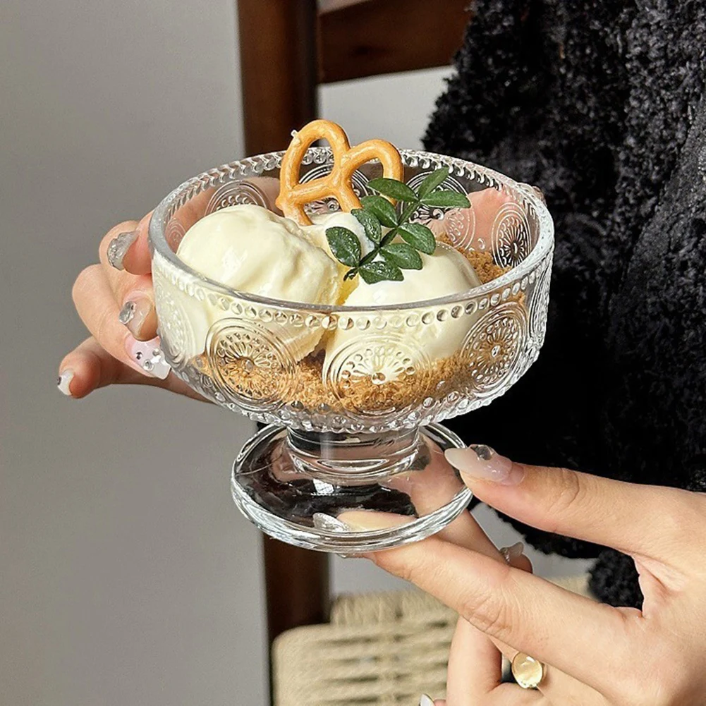 Ice Cream Ball Glass,210ml Glass Dessert Bowls With Feet,Crystals Glass Ribbed Ice Cream Cup For Desserts,Sauces,And Snacks