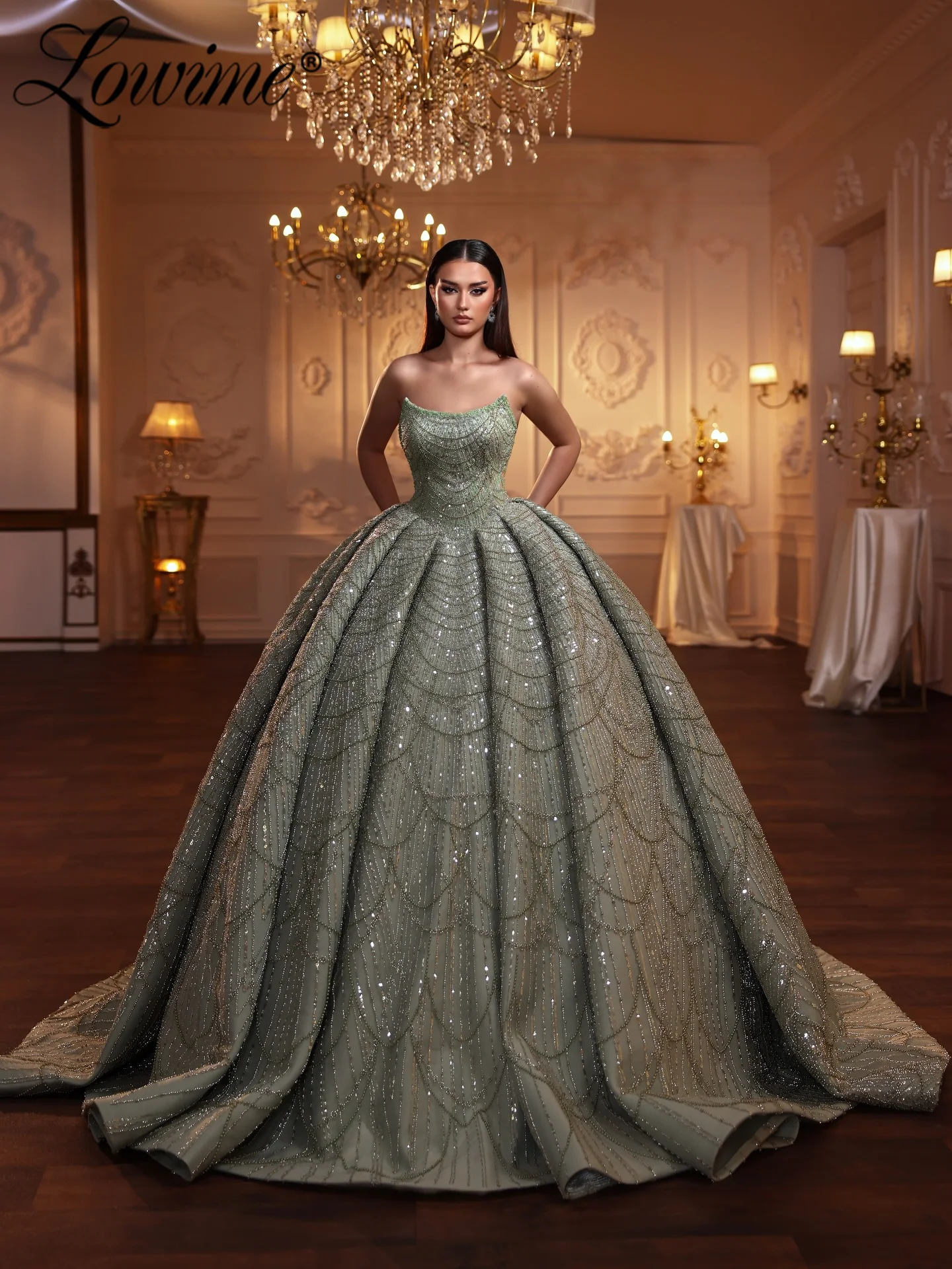 

Изысканные зеленые пышные платья для выпускного вечера с тяжелыми бисером и блестящими пайетками, вечернее платье трапециевидной формы, свадебное платье невесты по индивидуальному заказу, вечерние платья