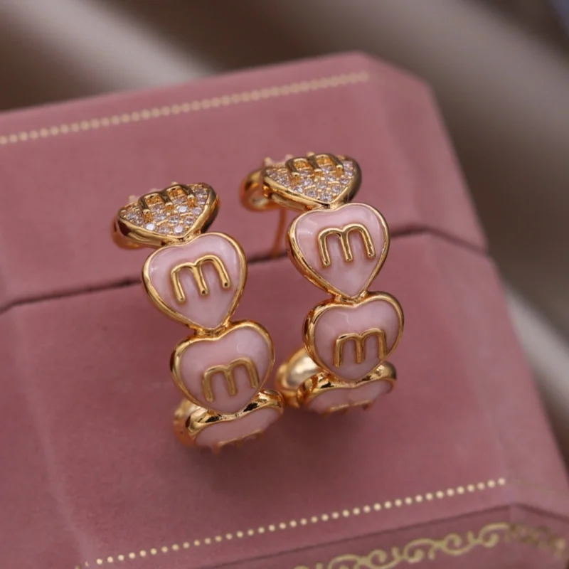 Korean New Design Fashion Jewelry Letter M Zircon C Earrings Luxury Women\'s Daily Work Accessories