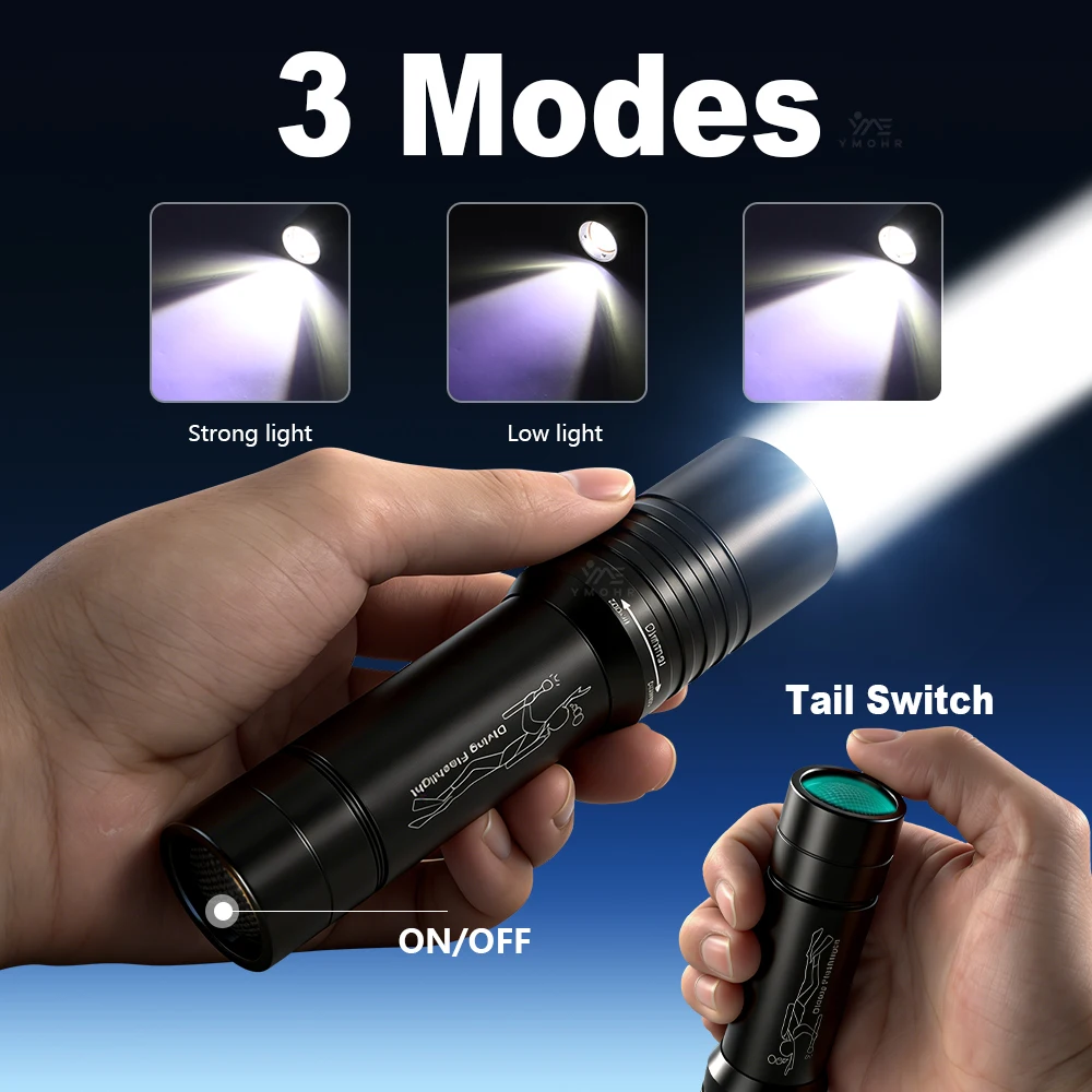 9000LM T6 LED Diving Flashlight IPX8 Waterproof 50M Underwater Torch Rotatable Zoom LED Flashlight 18650 for Scuba Diving Rescue