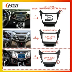 9 Inch Car Radio Fascia For HYUNDAI ELANTRA 2011-2016 Video Panel Player Audio Dash 2 Din Frame Dashboard Kit