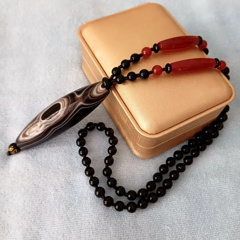 

Nature Sky Eye Vein Bead Lucky Amulet Bless Pendant Necklace Magical Energy Onyx Chalcedony