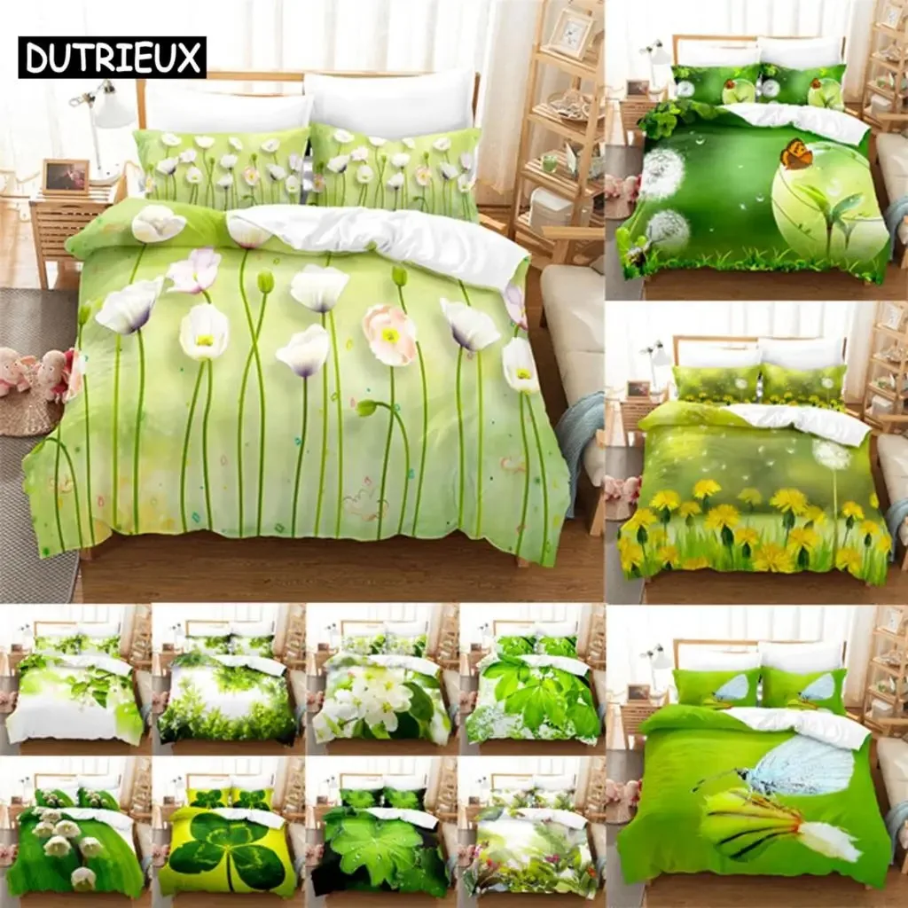 

Green Duvet Cover Set Double Bed Single Quilt Cover Floral Queen King Size Leaves Bedding Sets 200X200 2pcs 3pcs Thin 3D Twin