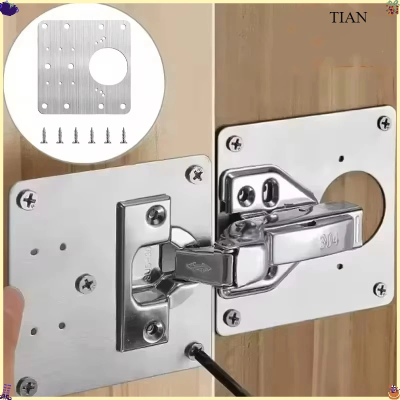 Stainless Steel Cabinet Hinge Repair Plate Pack Door Hinge Mounted Plate with Screws Furniture Hardware Accessories    TIAN