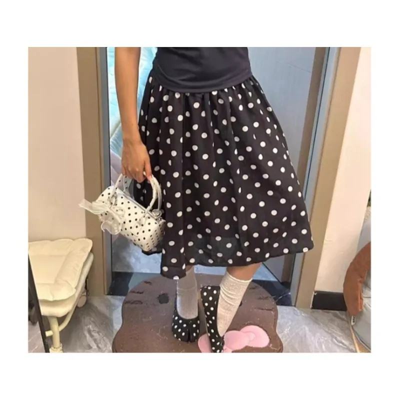 

Polka Dot Skirt Elastic Waist Retro Personality Skirt