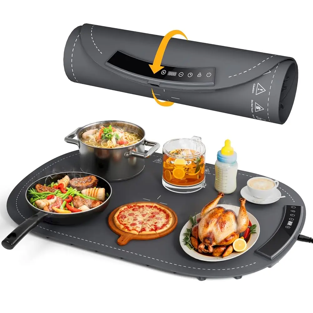 

Warming Mat For Food - Food Warming Mats For Countertop, 8 Temperature Settings, 5S Fast Heating, 4 Hours Auto-Off, Foldable &