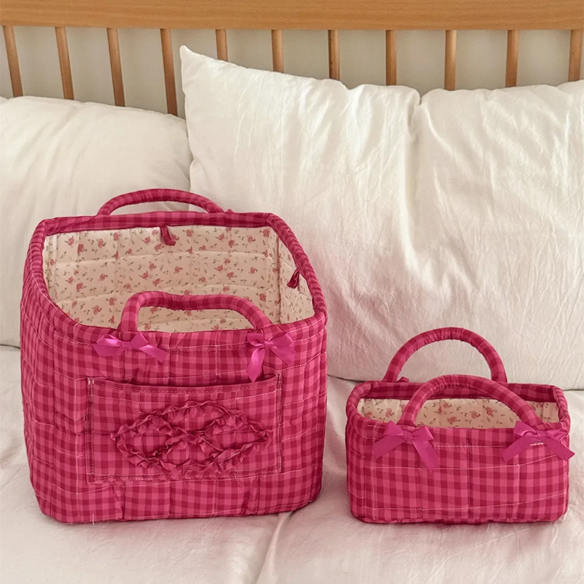 Large Capacity Diaper Organizer Floral Portable Nursery Storage Basket Newborn Essentials Diaper Storage Bag Outdoor Travel New