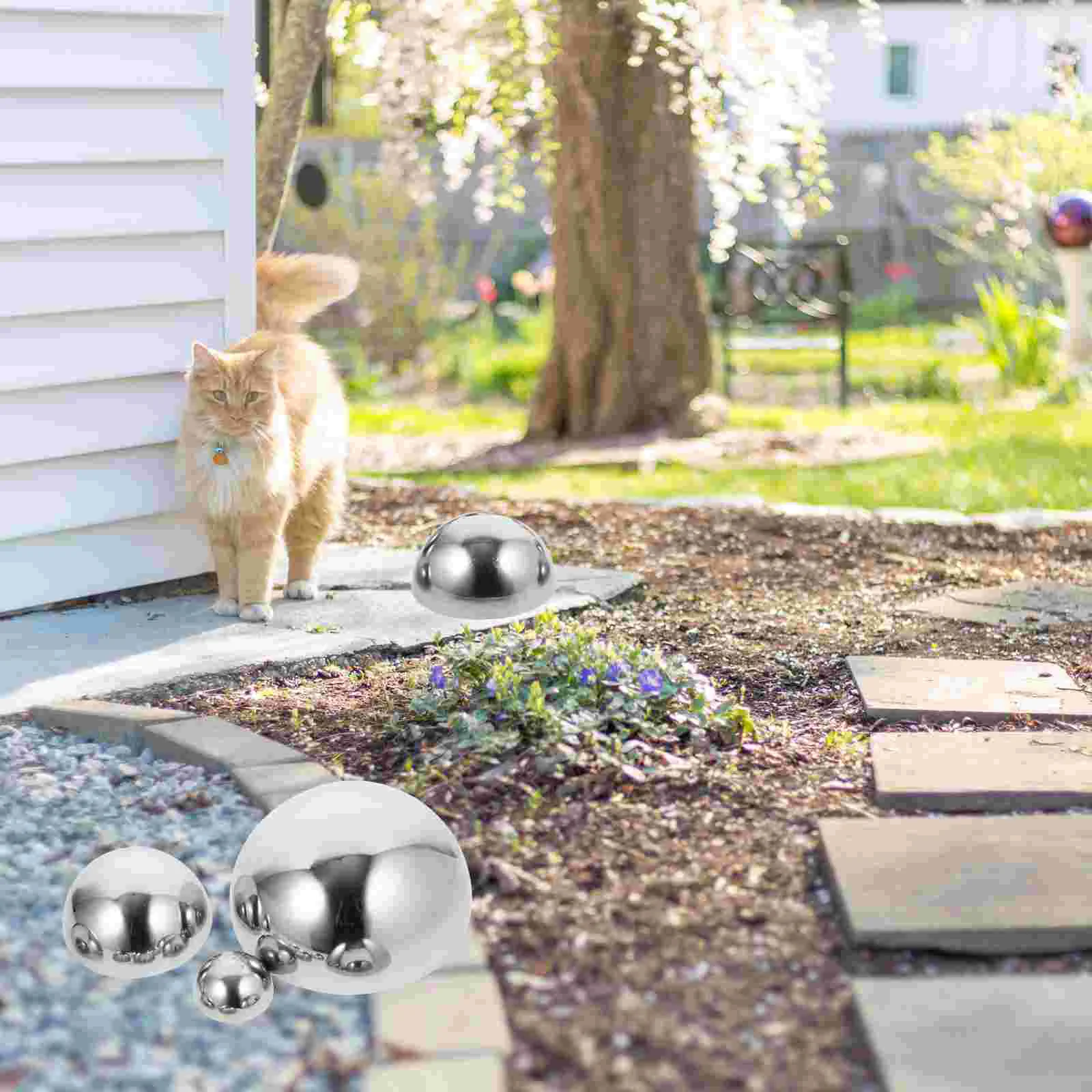 

10 Pcs Solar Power Lights for Outdoors Stainless Steel Garden Mirror Ball Reflective Half Globe Gazing Spheres Silver