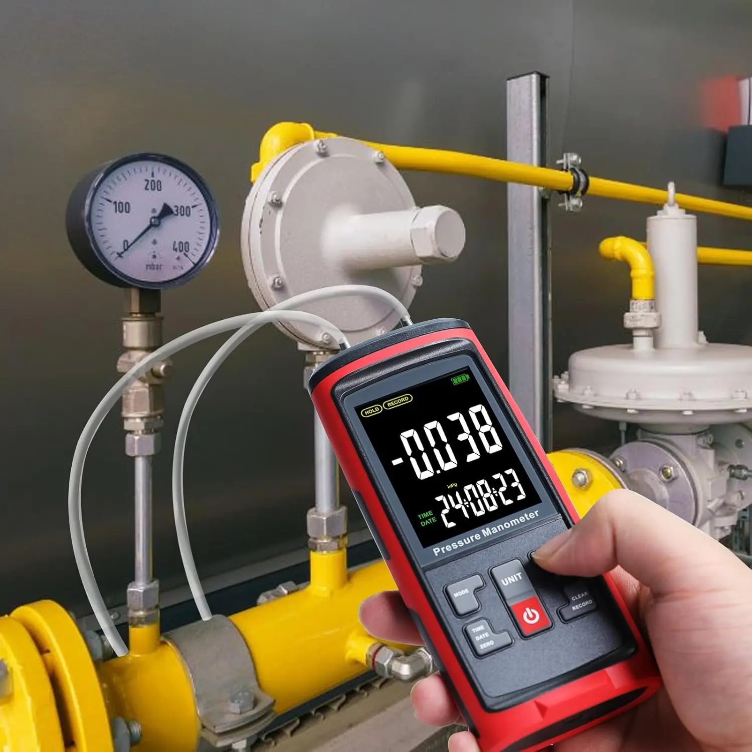 Digital Manometer Gas Pressure Tester Data Logger PC Data Records 13 Units Differential Pressure Gauge Large LCD