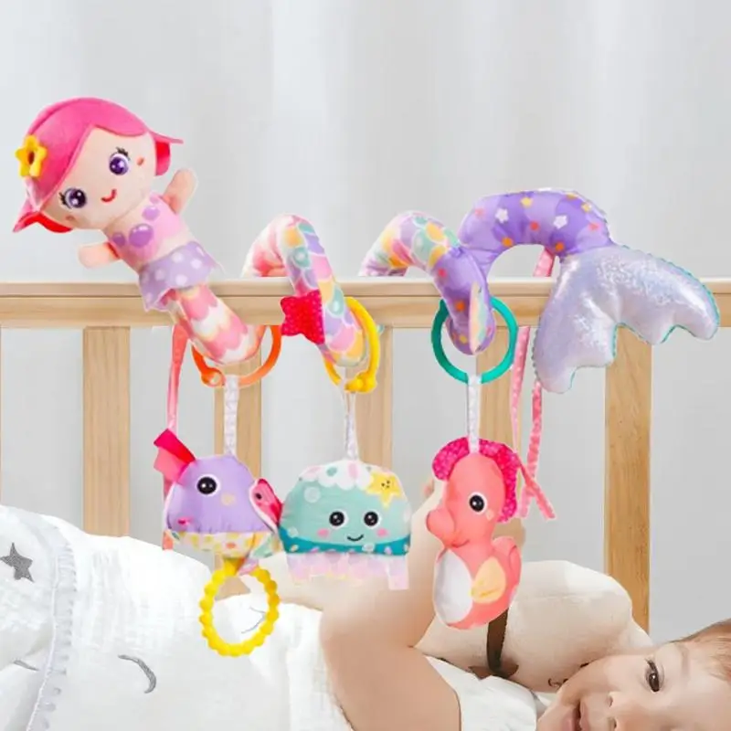 Plush Crib Toy Mermaid Musical Rattle Toy Textured Activity Plush With Music Box Rattles BB Squeaker For 0-3 Years Old Toddler