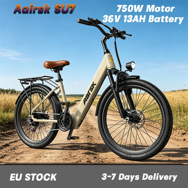 Aairsk SU7 Erwachsenen-Outdoor-E-Bike 750W Spitzenmotor 36V13Ah Lithium-Akku Urbanes Pendler-Elektrofahrrad 24*1,95 Zoll Reifen LCD-Display Reise-E-Bike Höchstgeschwindigkeit 30-35KM/H