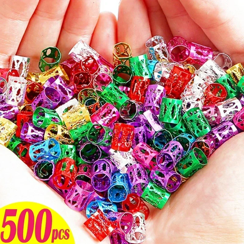 100/500pcs Dreadlocks Beads Hair Braid Rings Clips Dread Locks Hair Braiding Metal Cuffs Rings Decoration Accessories Jewelry