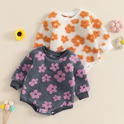 Newborn Autumn Winter Clothes Girls Warm Rompers Clothes Flower Long Sleeve O-neck Loose Sweatshirts Jumpsuits Baby Clothing