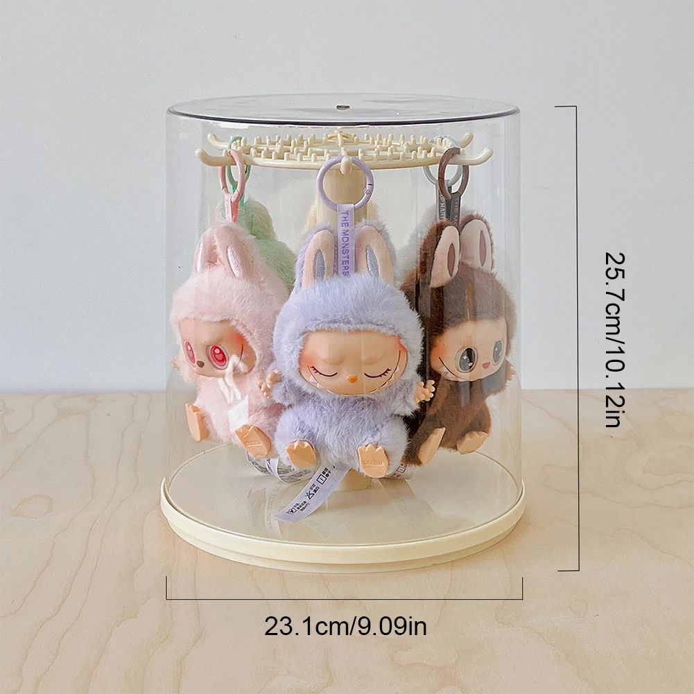 Para labubu pingente caixa de exibição rotativa transparente labubu boneca artesanal caixa cega armazenamento rack exibição decoração em estoque