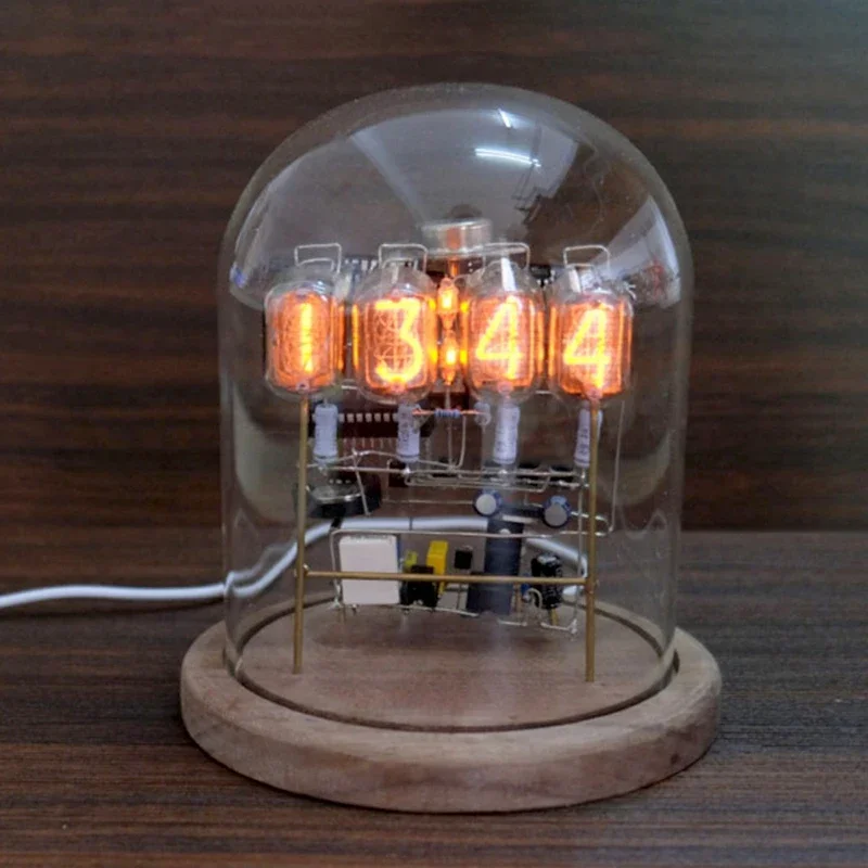 DIY in12 Nixie Tube Clock Wood Silent Control Desktop Desk Clock Retro Table Clock Digital Handmade Glow Tube Clocks Decoration