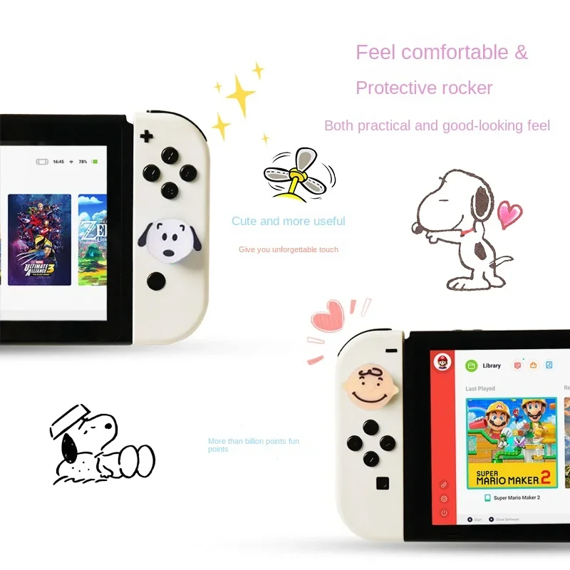 4pcs Snoopy Joystick Cap for Nintendo Switch OLED Lite Joycon Cap Game Cute Protector Grip Thumbstick Cover Children\'s Toys Gift