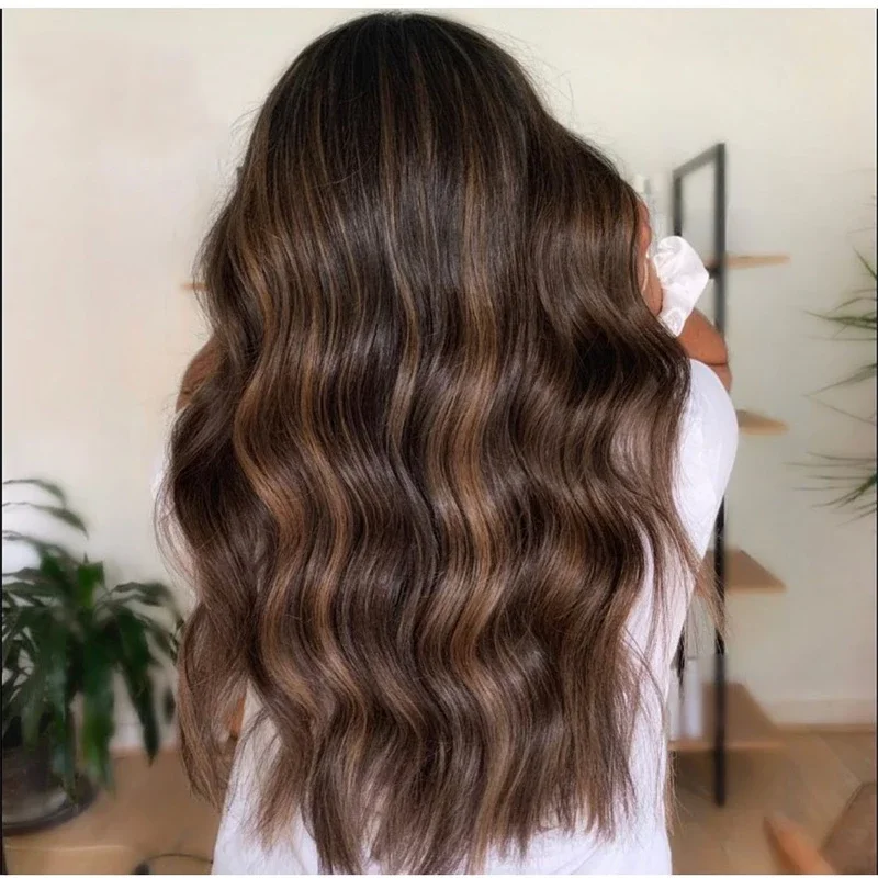 28inch Highlight Brown Preplucked Wave Long 180Density 5x5 Silk Base Jewish Human Hair Wig With Baby Hair HD Lace European Hair