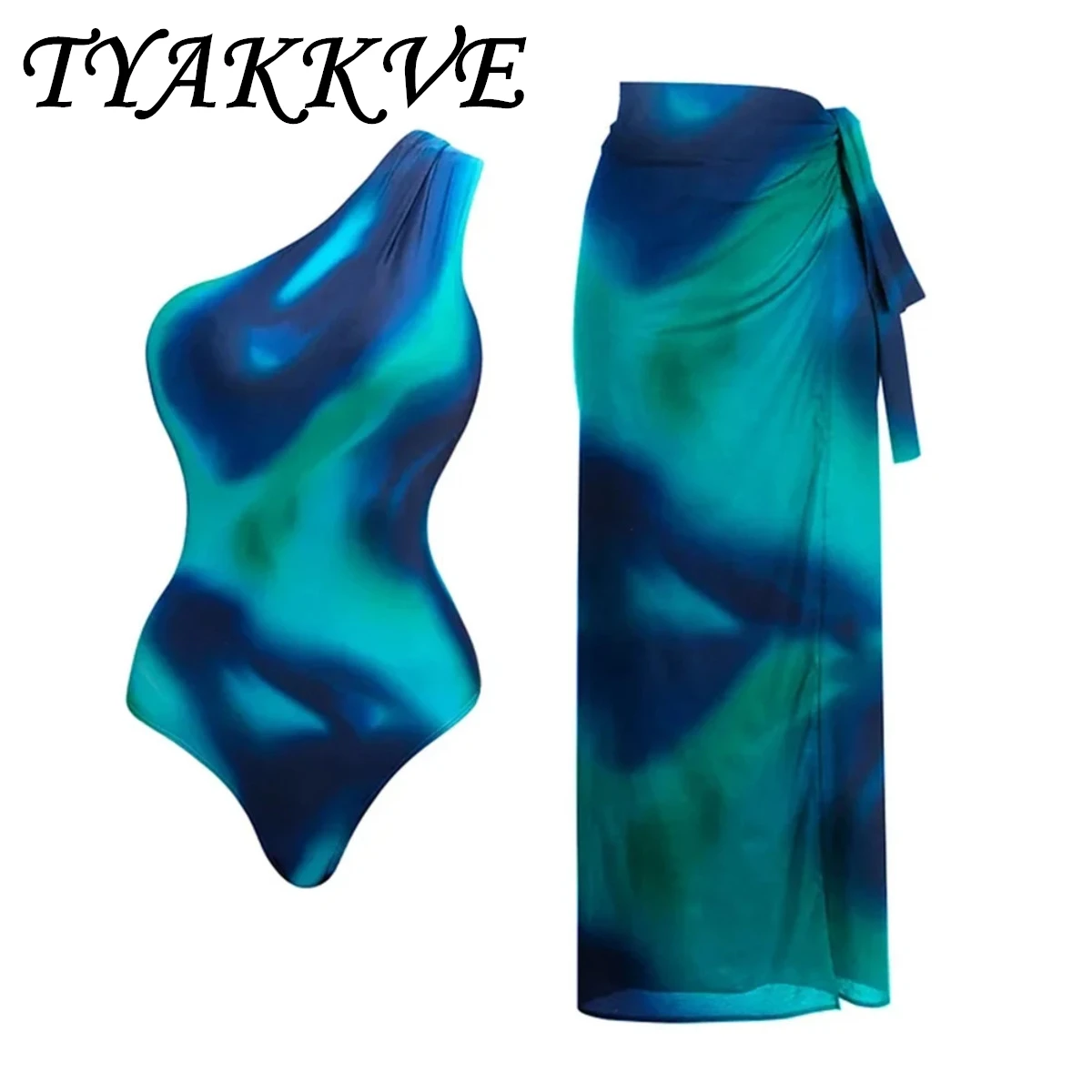 

One Piece Swimsuit 2024 New One Shoulder Women's Half Body Mesh Skirt Two piece Set Sexy Off Back Beach Bikini Swimwear Bodysuit