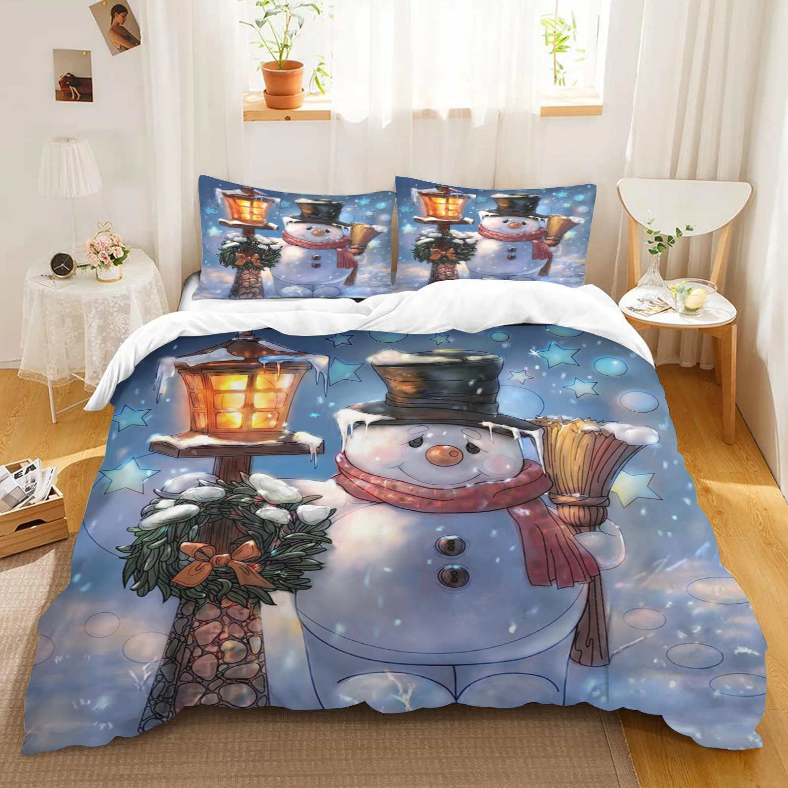 Christmas Cartoon Duvet Cover New Sweet Quilt Cover 3-piece Set Full Size for Bedroom Decor Comforter Set Child Gift