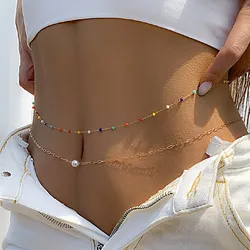 2Pcs Romantic Sweet Waist Chain Bohemian Creative Crystal Beaded Decor Belly Chain for Women Beach Bikini Chain Party Jewelry