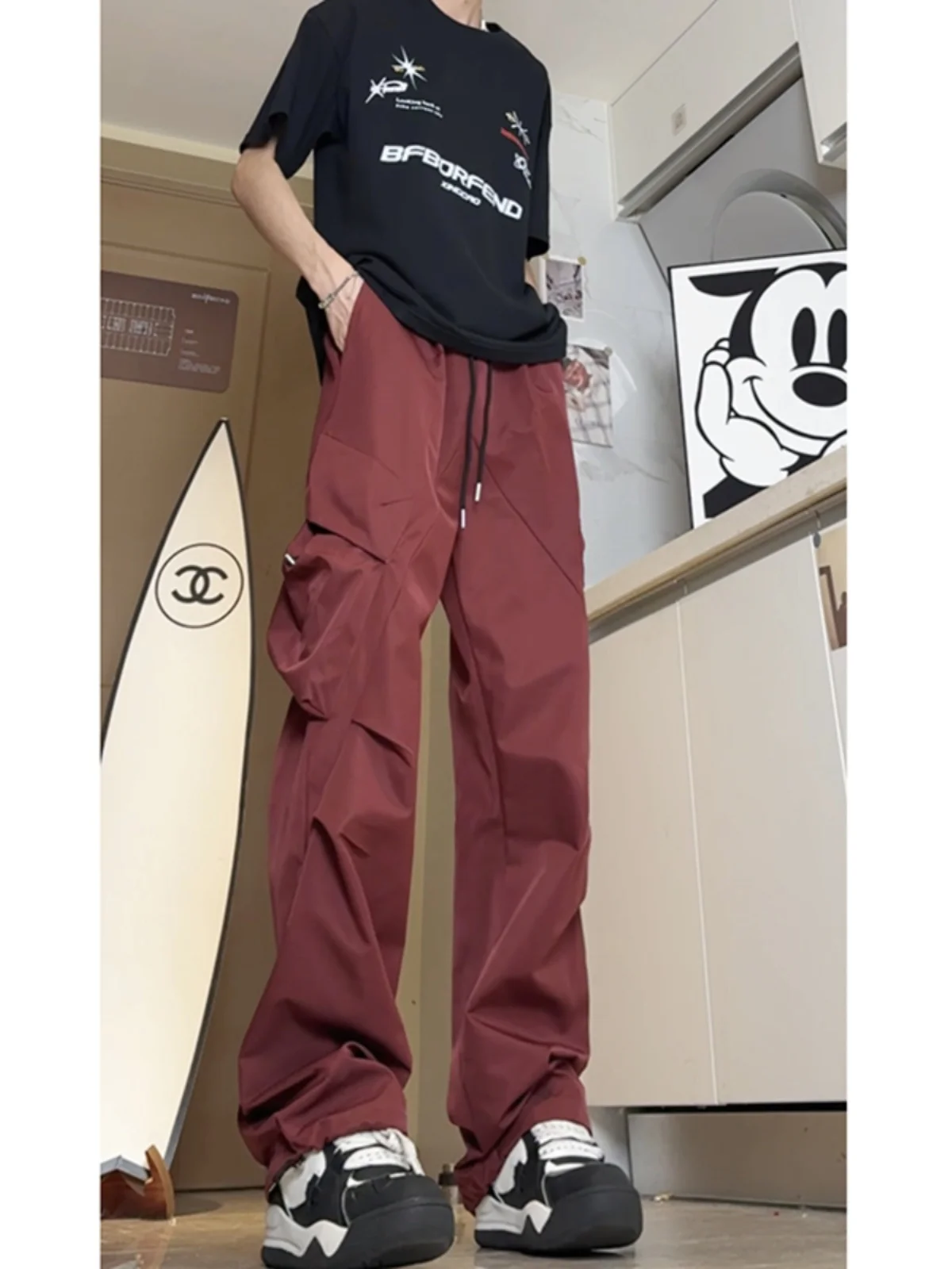 

Мужские летние тонкие быстросохнущие тактические брюки-карго цвета красного вина для активного отдыха, повседневные, с завязками на манжетах