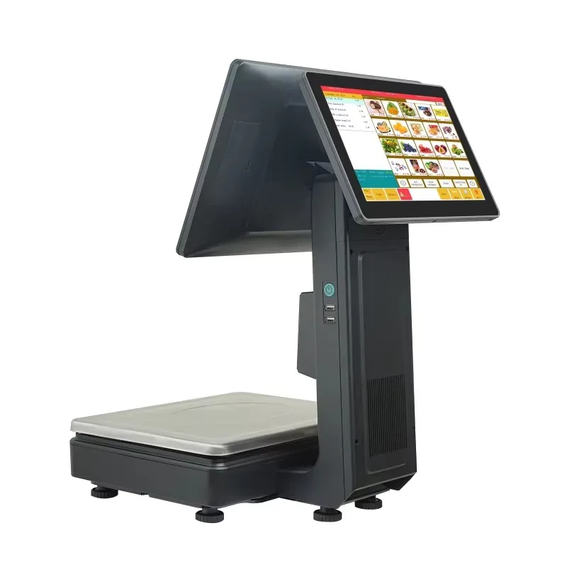 Double Touch Screen All One POS Weighing System Electric Scales Cashier Machine Windows/Android Support 15-30kg Capacity for view 5