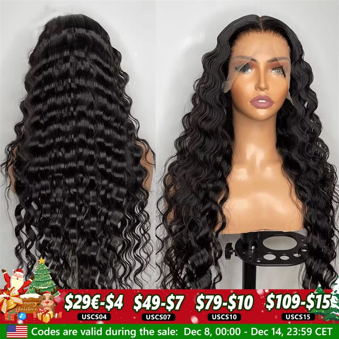 Deep Wave 30 32 Inch 13x4 HD Transparent Human Hair Lace Frontal Wig Water Curly 13x6 Lace Front Wigs PrePlucked For Women