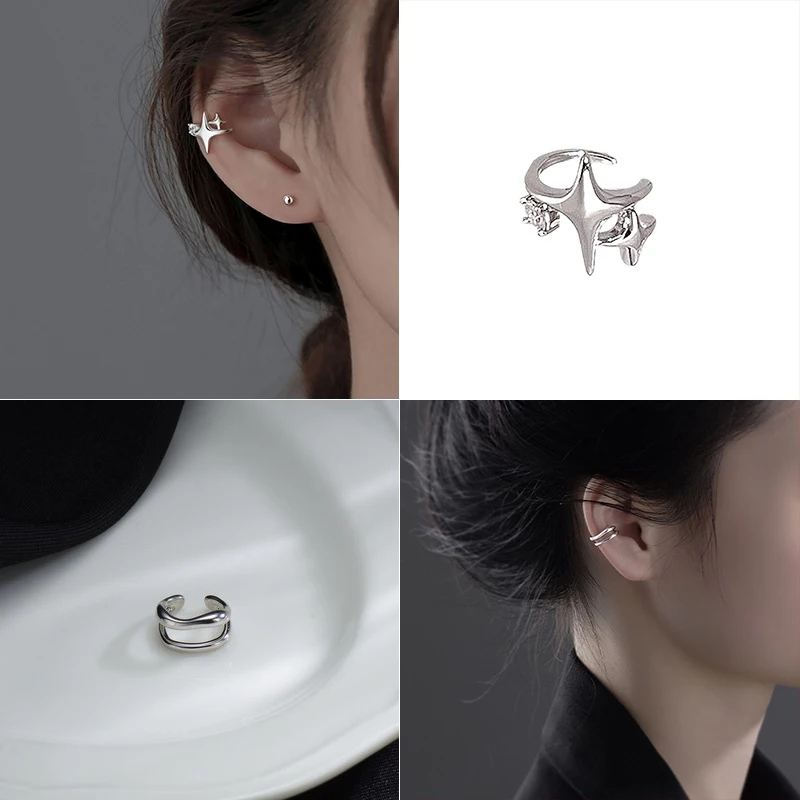 Four Pointed Star Clip Zircon Earrings Suitable Women Without Ear Holes Jewelry Ear Bones Clip Men Luxury Trendy Ear Accessories