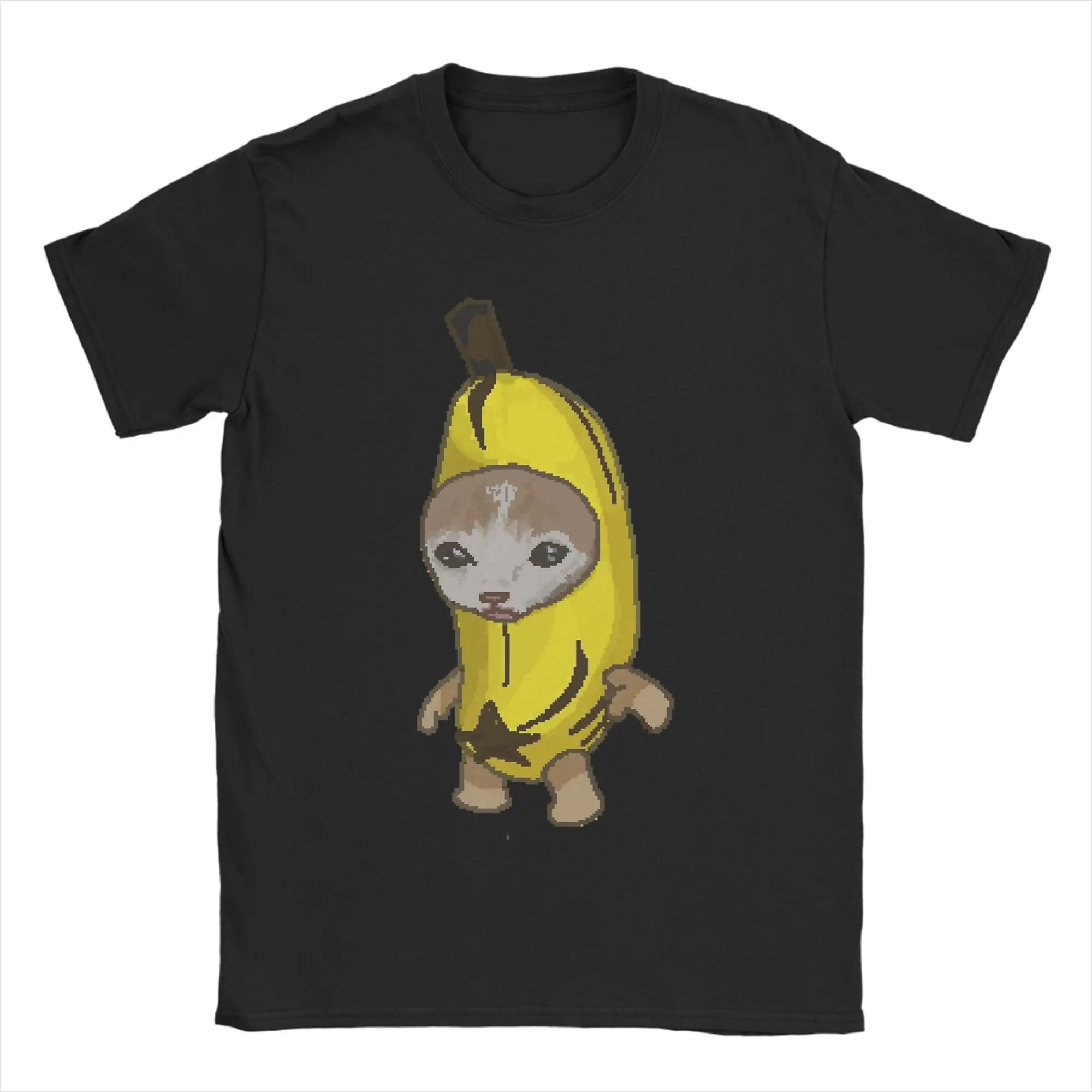 Banana Cat Meme Pixel Art Tshirts Men Cotton Tops Shirts Priting  Round Neck Short Sleeve