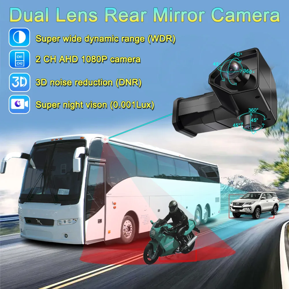 10.36 Inch Touch Screen 2CH Electronic Rearview Mirror Vertical Monitor 1080P Left/ Right Side Camera DVR Recorder For Truck Bus