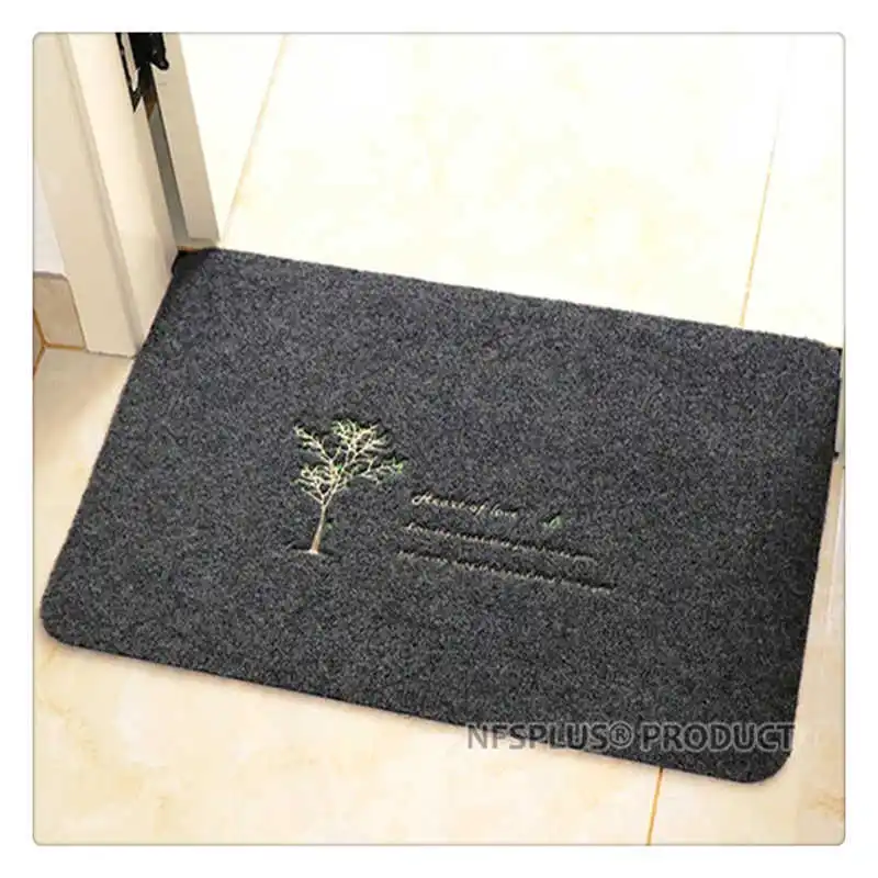 Embroidered Tree Doormat Hallway Entrance Door Mat 40x60cm Black Polyester Fiber Waterproof Non-Slip Decorative Shoe Clean Mats