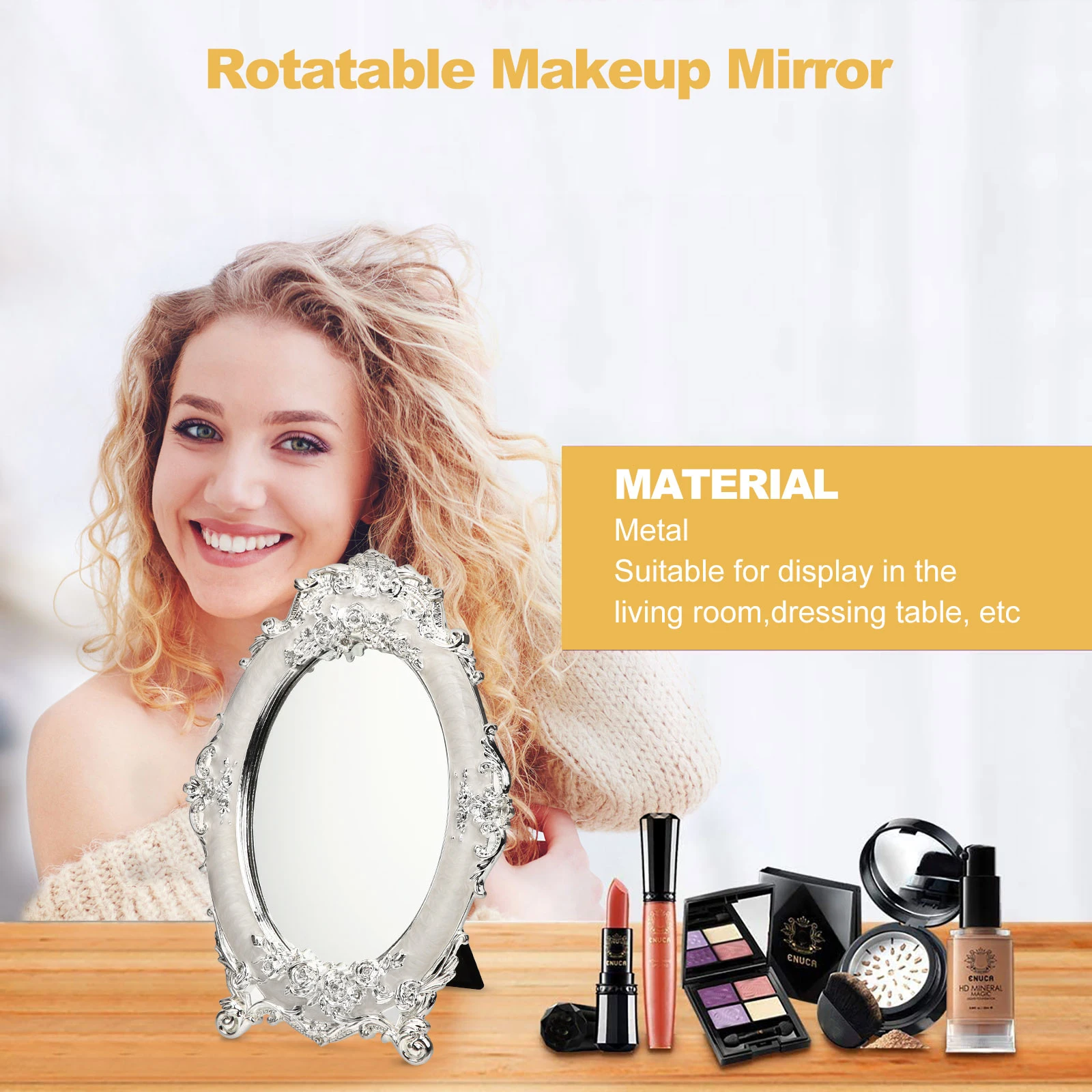 

Металлическое настольное зеркало высокой четкости, настольный туалетный столик для макияжа, прозрачная поверхность, элегантная портативная столешница, декоративная столешница в готическом стиле ретро