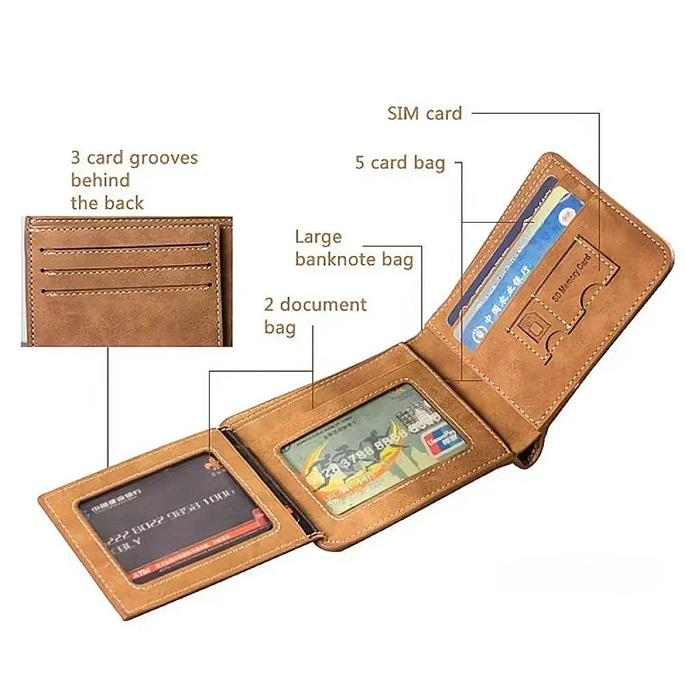 Men\'s Wallet Leather Billfold Slim Hipster Cowhide Credit Card/ID Holders Inserts Coin Purses Luxury Business Foldable Wallet