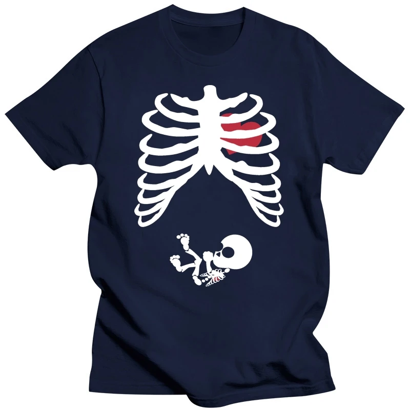 Pregnant Skeleton Womens T Shirt Funny Baby X Ray Gothic Mother Child HALLOWEEN Fashion Summer Paried Tshirts Black Style