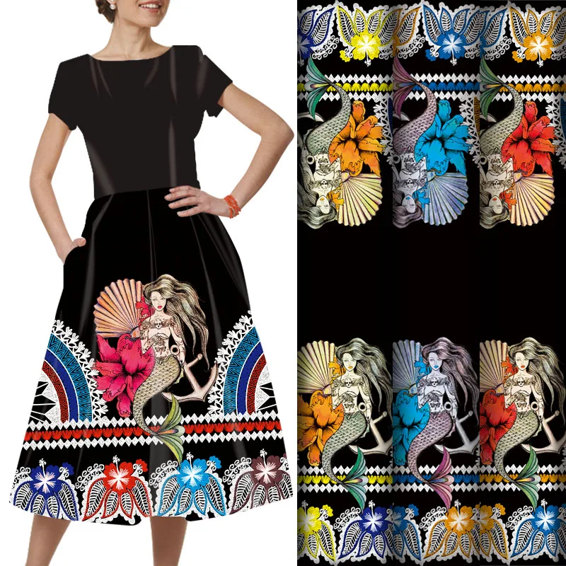 

Henry Micronesian Print Digital Polyester Fabrics For Garment Dress Clothing All Black Skirt Mumu Fabric Good Price