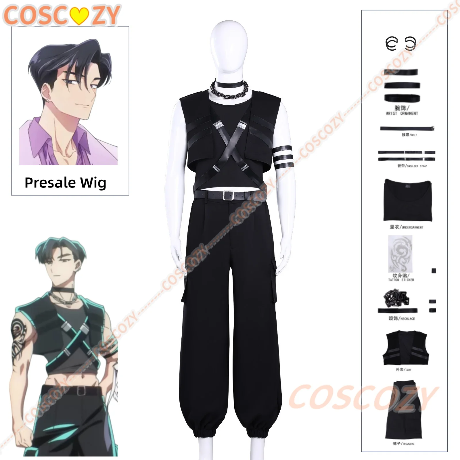 Anime Tamon's B-Side Rintaro Kai Cosplay Costume Wig F/ACE Stage Outfit Uniform Earrings Tattoo Sticker Halloween Women Men Suit