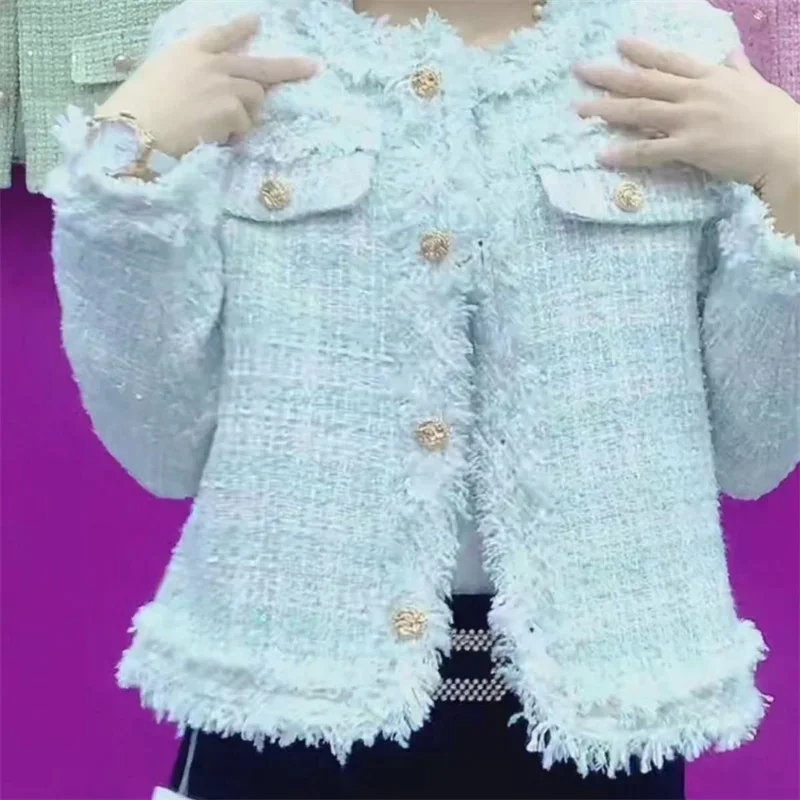 Primavera e autunno nuove signore cappotto di lana fiore grossolano giacca da donna temperamento di fascia alta celebrità corto slim casual top