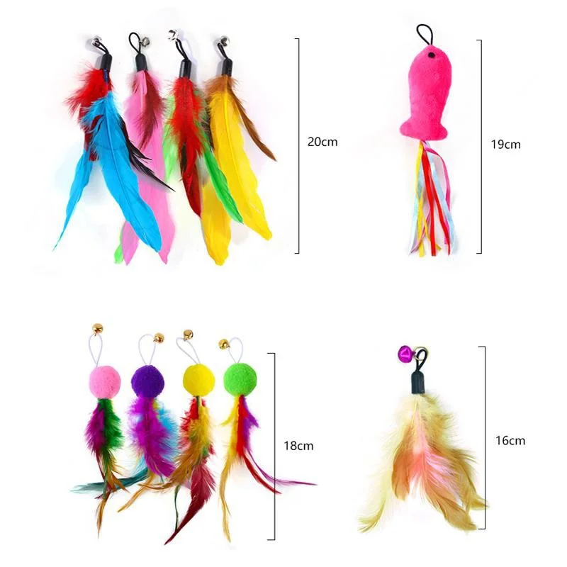Cat Interactive Toy Feather Teaser Stick Wand Pet Retractable Feather Bell Refill Replacement Catcher Product for Cat Exercise
