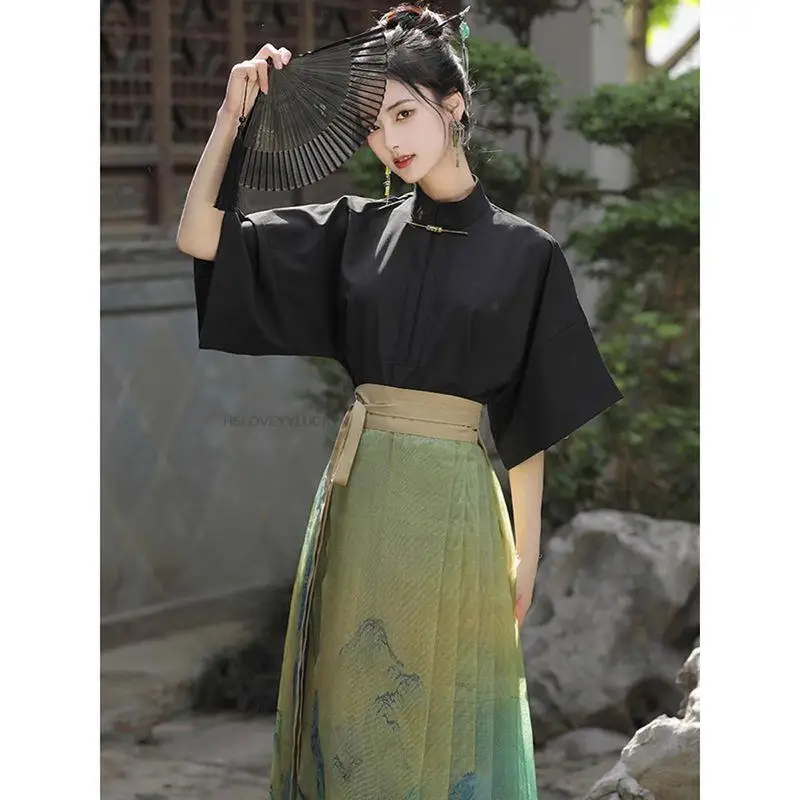 Robe Hanfu de style chinois pour femmes, tenue de la dynastie des Prairies et Ming, avec lavage à l'encre, gracieuse et améliorée, 03/ensemble floral, nouvelle collection