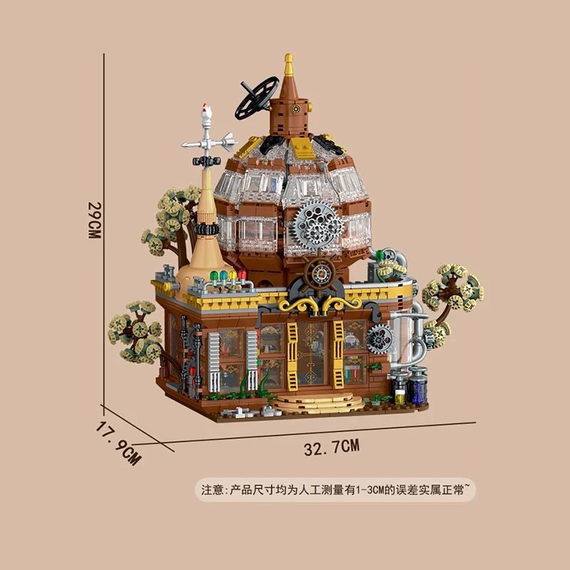 Modelo de blocos de construção Steampunk Shop, tijolos de construção, montagem de brinquedos DIY para meninos, presente de aniversário, 1842 peças