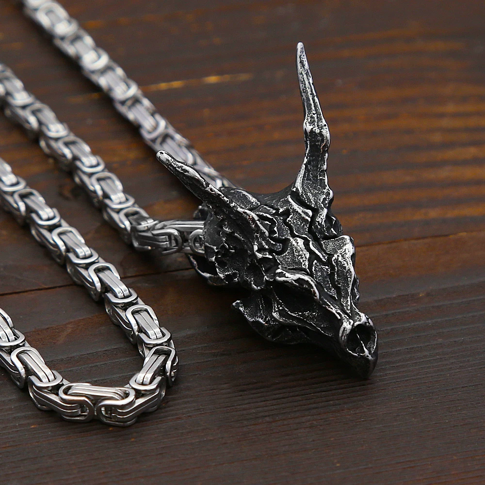 الرجعية الشمال فايكنغ التنين قلادة الفولاذ المقاوم للصدأ الحيوان الجمجمة قلادة للرجال النساء فريد تميمة مجوهرات هدية دروبشيبينغ