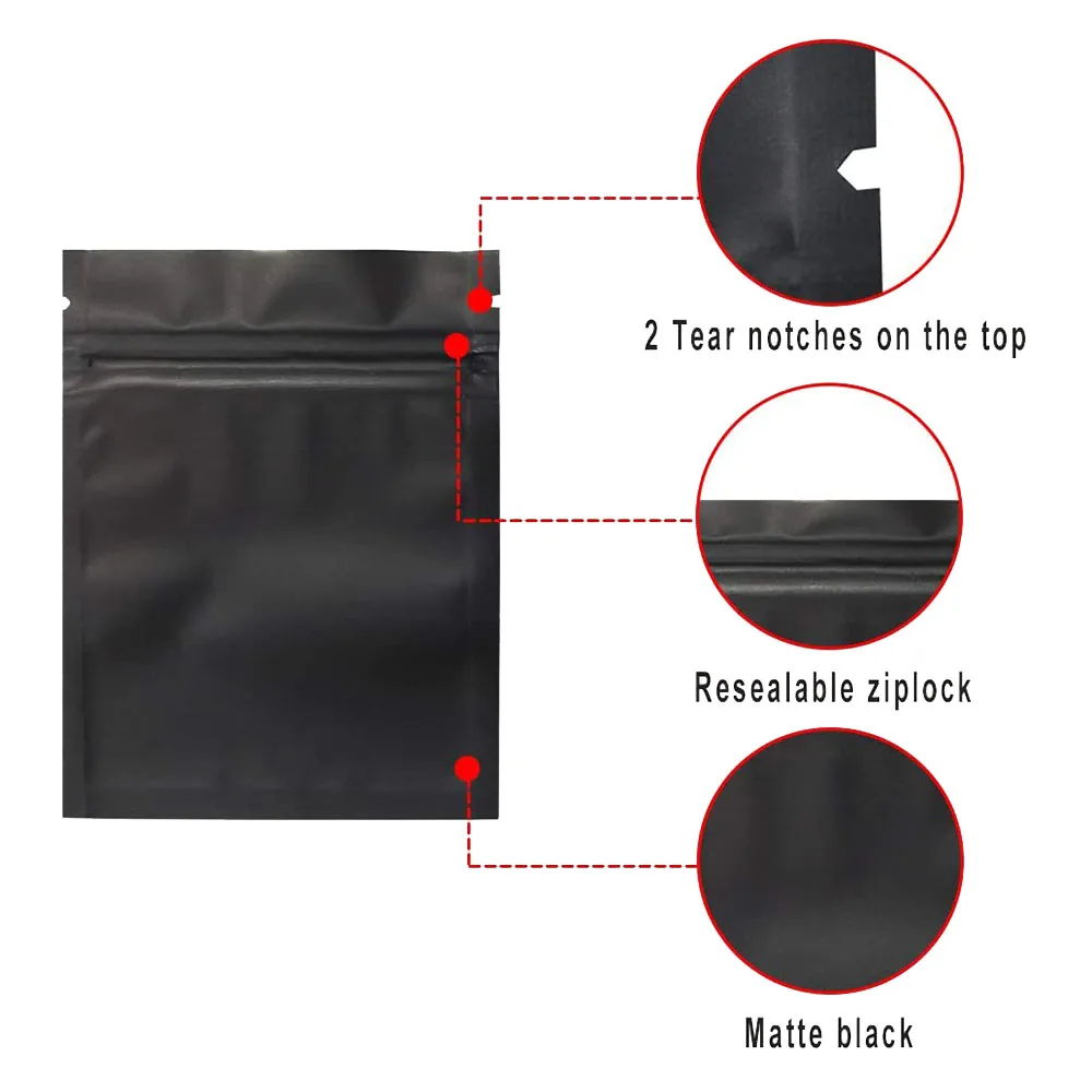 100 Pack Smell Proof Bags - 3 x 4 Inch Resealable Mylar Bags Foil Pouch Bag Flat Zipper Closure Bag Matte Black