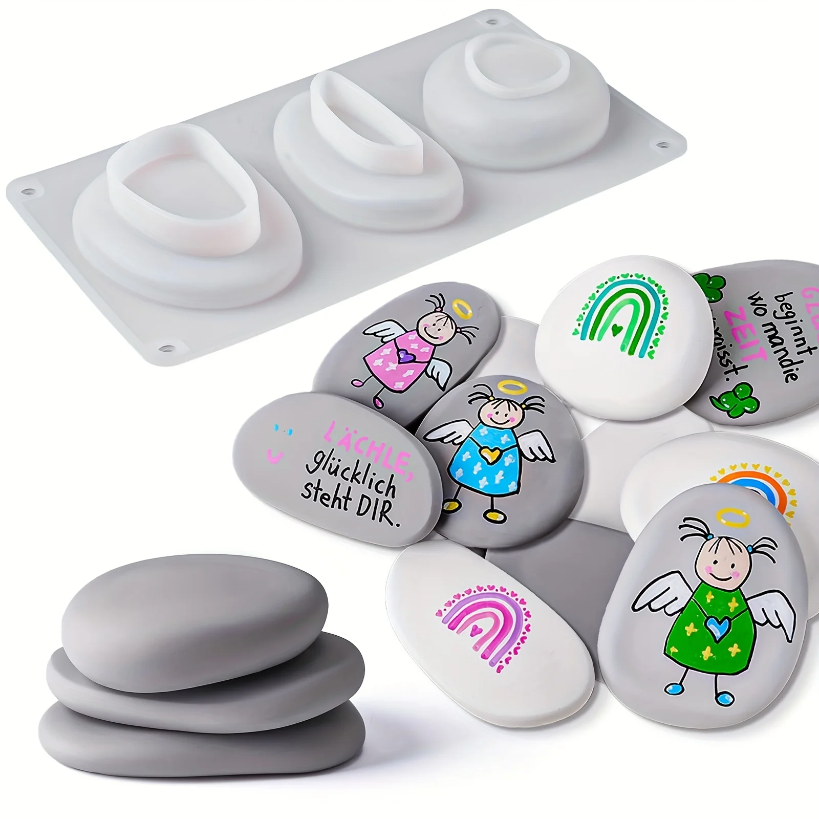3-Cavity Stone Shape Silicone Mold | For Efficient DIY Resin Casting & Plaster Ornament Making