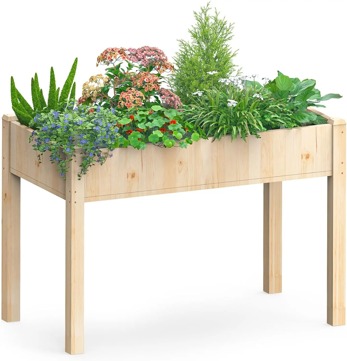 

Высокая деревянная клумба на ножках, 48x24x30 дюймов, грузоподъемность 300 фунтов, для трав, цветов и овощей на террасе, балконе, заднем дворе
