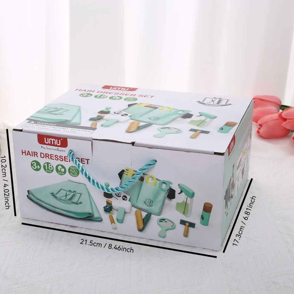 Gesimuleerde haartassenset, thuisspel voor kinderen, rollenspel, haarsnijgereedschap, houten babymake-up