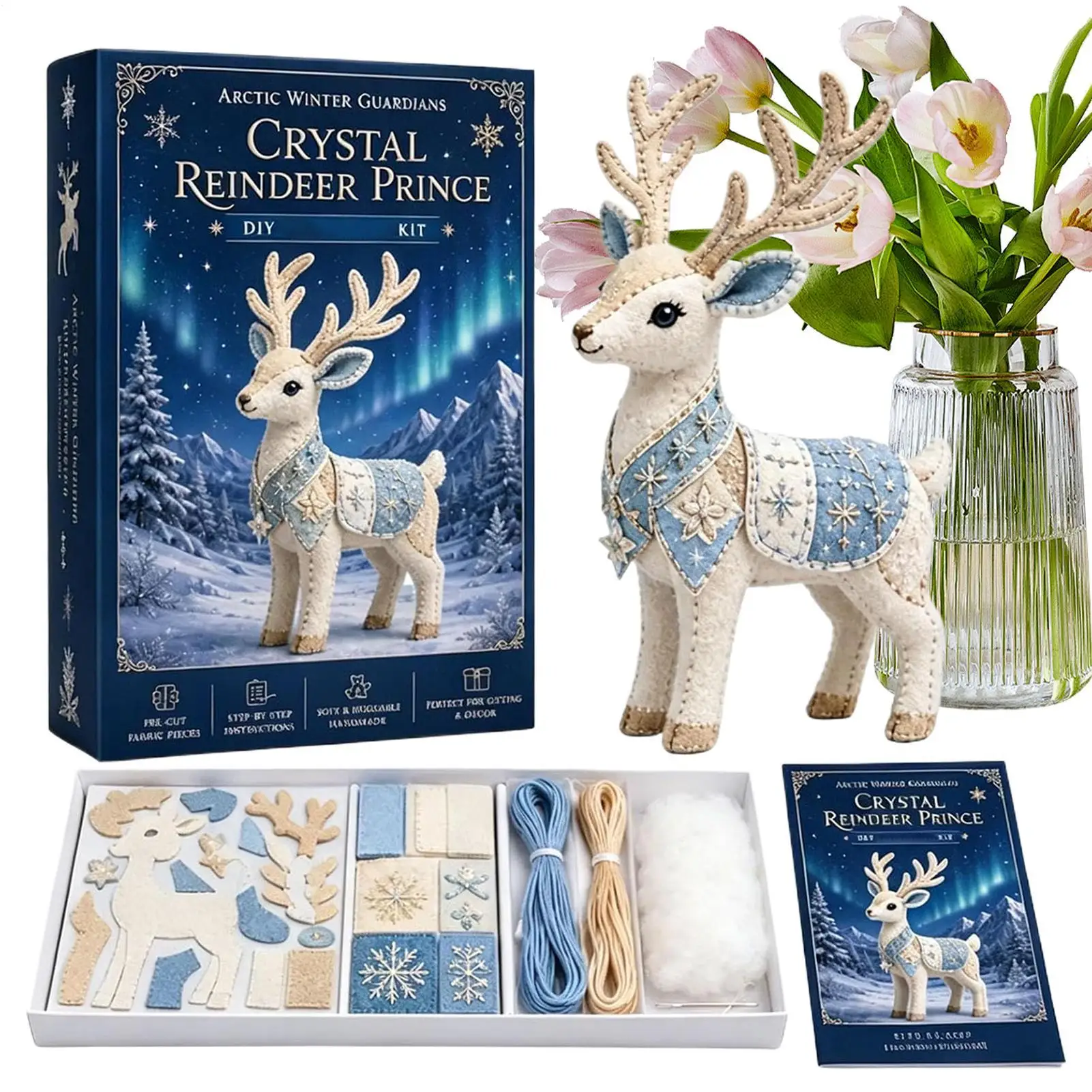 Felt Sewing Kit Pre-Cut Cute Reindeer Beginner-Friendly DIY Funny Crafting Set For Kids Adults Teens Shelf Home Office Party Art