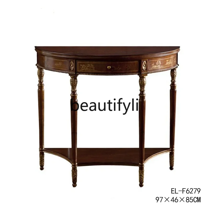 

A16 French hand-painted entrance platform brown round entrance platform wood color entrance solid wood
