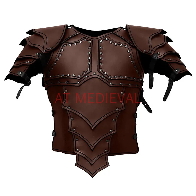 Armadura de Pecho Medieval de Cuero Sintético, Armadura de Hombro Vintage Ajustable, Chaleco de Mercenario, Caballero, Arquero
