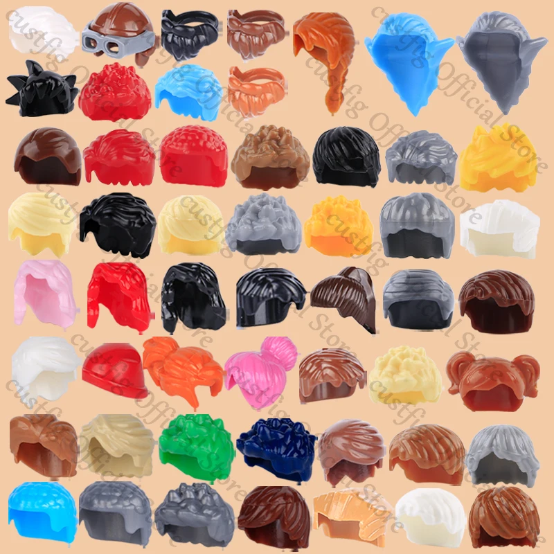 City Figures Hairstyles Head Hair Building Block Soldier Helmet Hat Girl Boy Beard Human Body Parts DIY Accessory Bricks Kid Toy